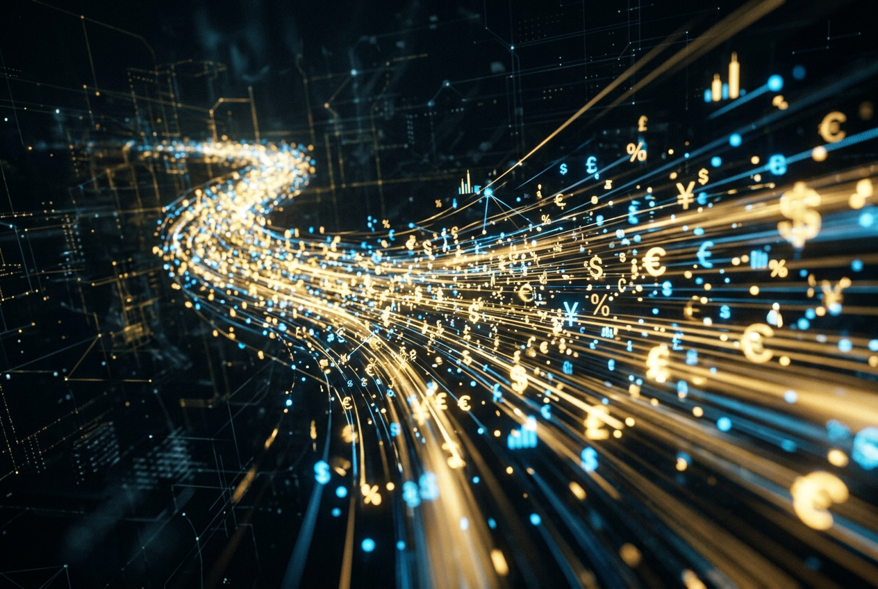 A high-speed digital stream representing fast payment logistics