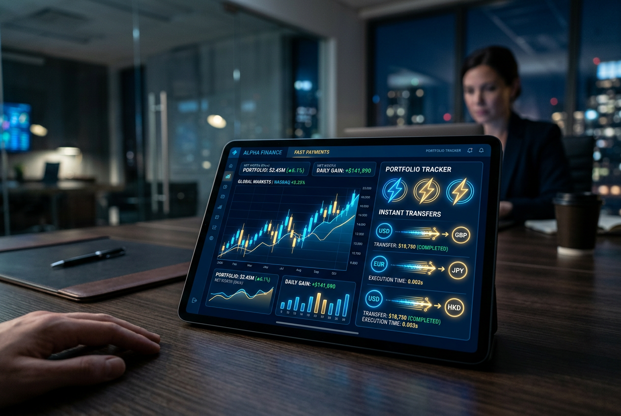 A modern digital dashboard showcasing fast transaction metrics and casino payout data.